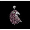 Image 2 : 18KT White Gold 1.12ctw Ruby and Tsavorite Eagle Pendant