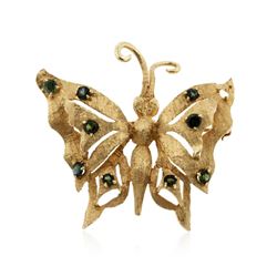 14KT Yellow Gold 1.00ctw Green Tourmaline and Peridot Butterfly Brooch