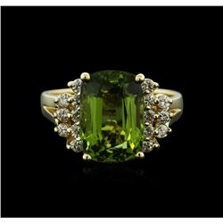 14KT Yellow Gold 4.92ct Peridot and Diamond Ring