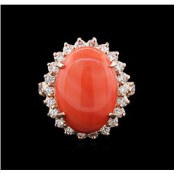 8.71ct Coral and Diamond Ring - 14KT Rose Gold