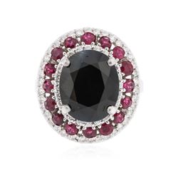 14KT White Gold 6.45ct Sapphire, Ruby and Diamond Ring