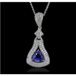 14KT White Gold 7.37ct Tanzanite and Diamond Pendant With Chain