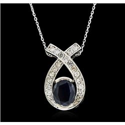 14KT White Gold 1.52ct Sapphire and Diamond Pendant With Chain