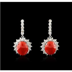 14KT White Gold 18.00ctw Coral and Diamond Earrings