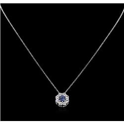 1.20ctw Blue and White Sapphire Pendant With Chain - 14KT White Gold