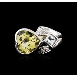 10KT White Gold 3.16ct Lemon Quartz and Diamond Ring