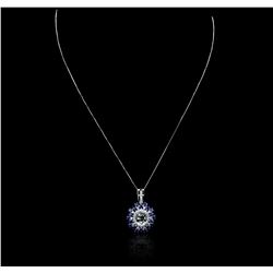 14KT White Gold 3.24ct Aquamarine, Sapphire and Diamond Pendant With Chain