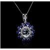 Image 2 : 14KT White Gold 3.24ct Aquamarine, Sapphire and Diamond Pendant With Chain