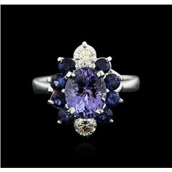 14KT White Gold 1.90ct Tanzanite, Sapphire and Diamond Ring