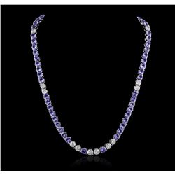 14KT White Gold 31.90ctw Tanzanite and Diamond Necklace