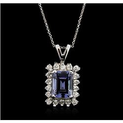 14KT White Gold 1.89ct Tanzanite and Diamond Pendant With Chain