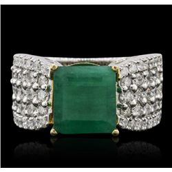 14KT Two-Tone Gold 3.93ct Emerald and Diamond Ring