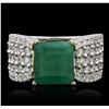 Image 1 : 14KT Two-Tone Gold 3.93ct Emerald and Diamond Ring