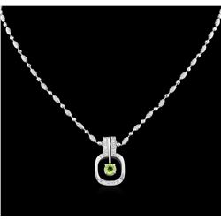 1.00ct Peridot and Diamond Pendant With Chain - 14KT White Gold