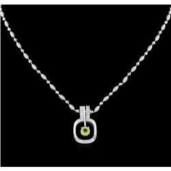 1.00ct Peridot and Diamond Pendant With Chain - 14KT White Gold