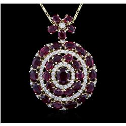 14KT Yellow Gold 11.80ctw Ruby and Diamond Pendant With Chain