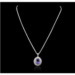 14KT White Gold 5.01ct Tanzanite and Diamond Pendant With Chain