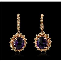 14KT Rose Gold 17.78ctw Amethyst and Diamond Earrings