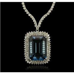 14KT White Gold 47.59ct Blue Topaz and Diamond Necklace