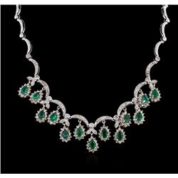 14KT White Gold 6.50ctw Emerald and Diamond Necklace