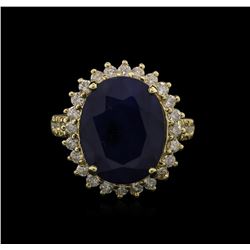 9.19ct Blue Sapphire and Diamond Ring - 14KT Yellow Gold