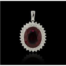 14KT White Gold 19.70ct Rubellite Tourmaline and Diamond Pendant With Chain