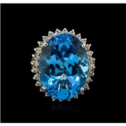 14KT White Gold 26.80ct Blue Topaz and Diamond Ring