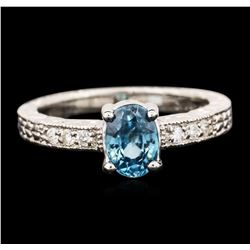 14KT White Gold 1.41ct Blue Zircon and Diamond Ring