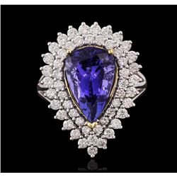 14KT Two-Tone Gold 4.13ct Tanzanite and Diamond Ring