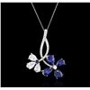 Image 2 : 14KT White Gold 4.80ctw Sapphire and Diamond Pendant With Chain