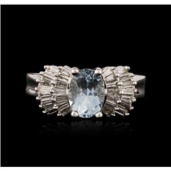 14KT White Gold 1.17ct Aquamarine and Diamond Ring