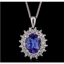 14KT White Gold 2.67ct Tanzanite and Diamond Pendant With Chain