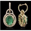 Image 2 : 14KT Yellow Gold 5.84ctw Emerald and Diamond Earrings