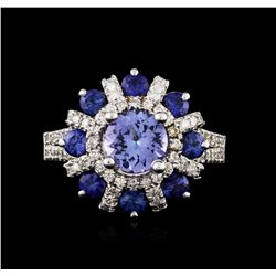 14KT White Gold 1.43ct Tanzanite, Sapphire and Diamond Ring