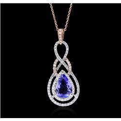 14KT Two-Tone Gold 3.34ct Tanzanite and Diamond Pendant With Chain