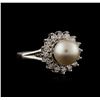 Image 2 : 14KT White Gold Pearl and Diamond Ring