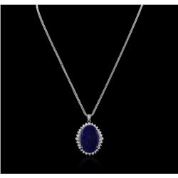 14KT White Gold 12.29ct Lapis Lazuli and Diamond Pendant With Chain