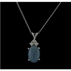 14KT White Gold 5.06ct Aquamarine and Diamond Pendant With Chain