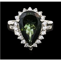 14KT White Gold 4.23ct Green Tourmaline and Diamond Ring