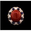 Image 1 : 14KT Rose Gold 6.40ct Red Coral, Sapphire and Diamond Ring