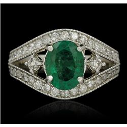 14KT White Gold 1.54ct Emerald and Diamond Ring