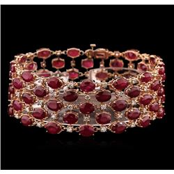 63.05ctw Ruby and Diamond Bracelet - 14KT Rose Gold