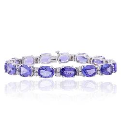 14KT White Gold 34.30ctw Tanzanite and Diamond Bracelet