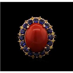 5.85ct Coral, Sapphire and Yellow Diamond Ring - 14KT Rose Gold