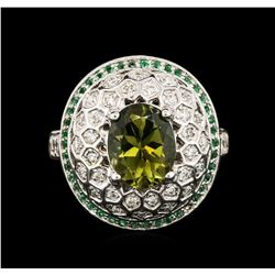 14KT White Gold 2.76ct Green Tourmaline, Chrysoberyl and Diamond Ring