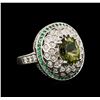Image 2 : 14KT White Gold 2.76ct Green Tourmaline, Chrysoberyl and Diamond Ring