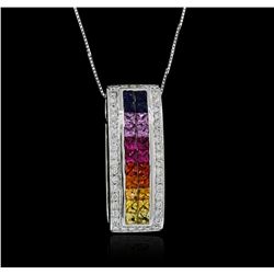 14KT White Gold 2.06ctw Multicolor Sapphire and Diamond Pendant With Chain