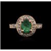 Image 1 : 14KT Rose Gold 1.34ct Emerald and Diamond Ring