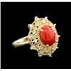 Image 2 : 2.70ct Coral and Diamond Ring - 14KT Yellow Gold