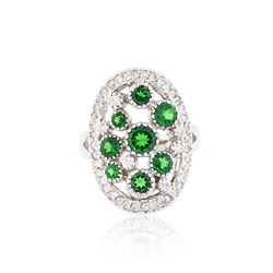 14KT White Gold 2.70ctw Tsavorite and Diamond Ring